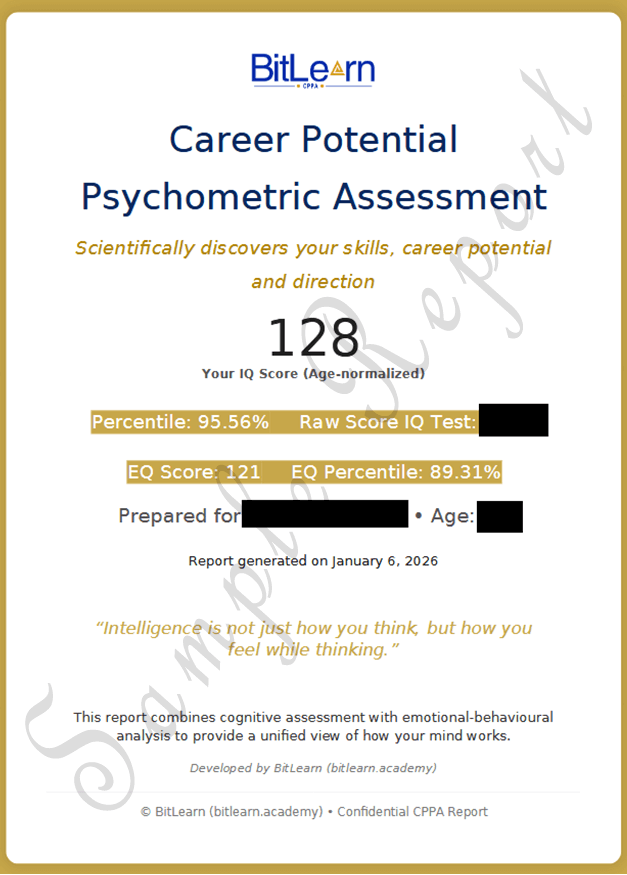 CPPA report cover showing career potential psychometric assessment