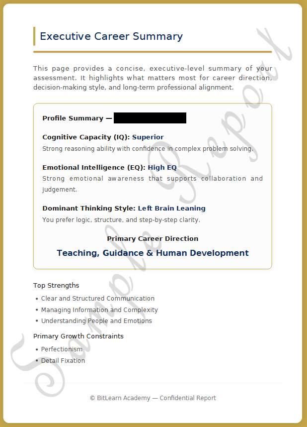 Executive career summary section from CPPA report