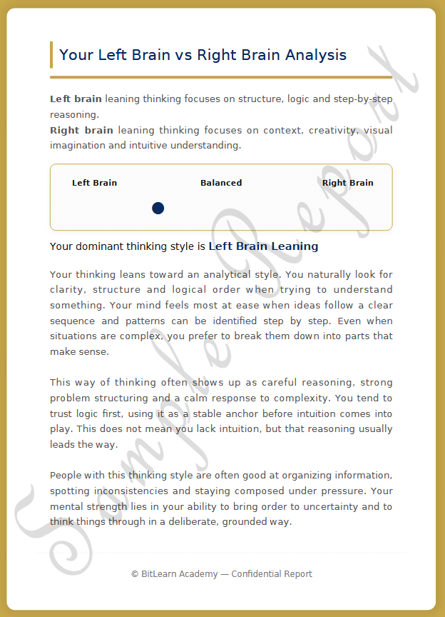 Left Right Brain Analysis from CPPA Report